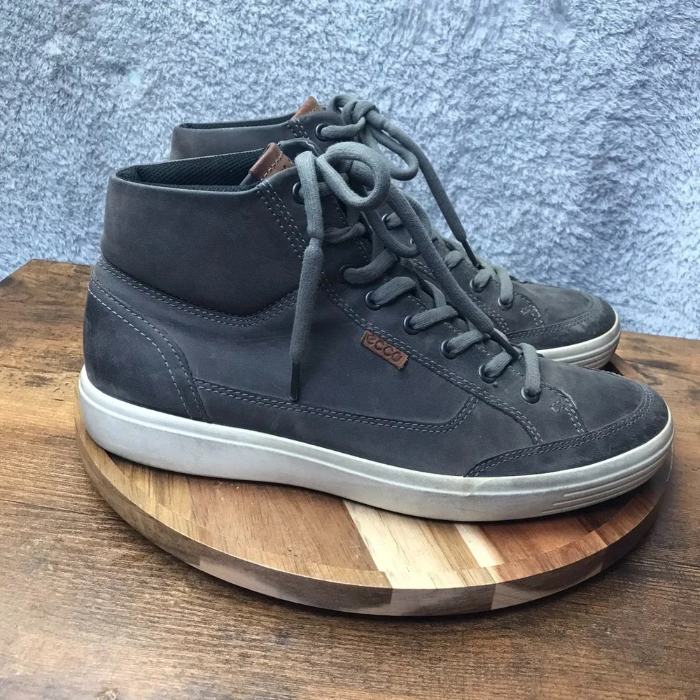 Ecco Soft 7 High Top Tie Sneakers Mens EU 44/US‎ 10-10.5 Gray Suede Casual Shoes